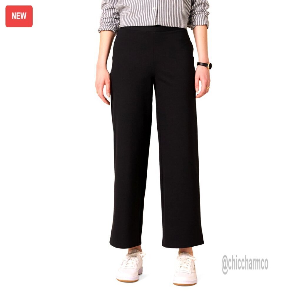 Women's Cropped Wide Leg Pull-On Pants Ponte Knit Relaxed Fit